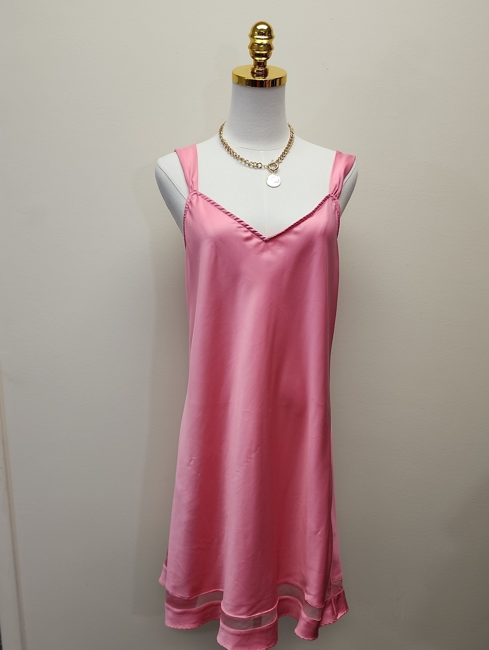 Victoria's Secret Pink Satin Slip Chemise Nightgown Size Large